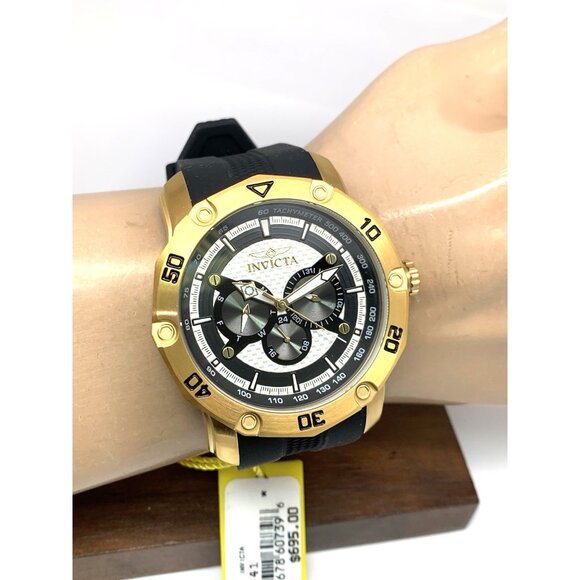 Invicta Men's Watch 45741 Pro Diver Quartz Gold Black Rubber Strap 50mm - Picture 12 of 15